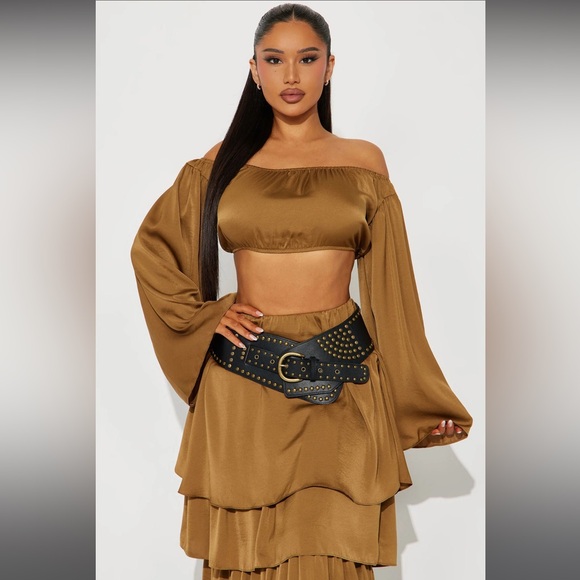 Desert Goddess Satin Maxi Skirt Set - Olive - Picture 3 of 3